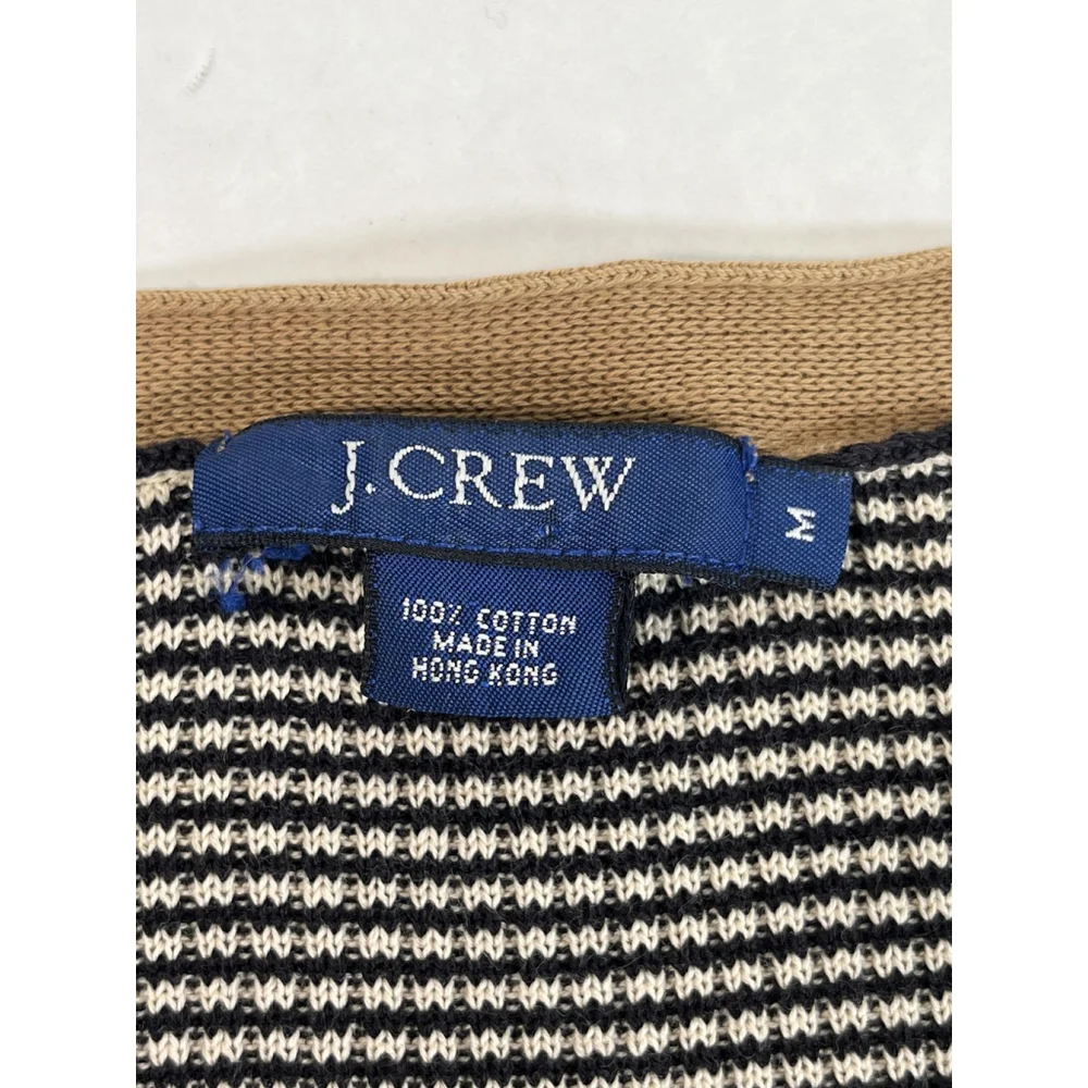 Y2k J. Crew Cardigan Sweater Medium Brown V‎ Neck Button Striped Office Siren